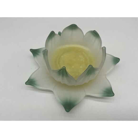 Westmoreland Vintage Lotus Bowl & Underplate White Frosted Glass with Green Tips - Picture 13 of 14